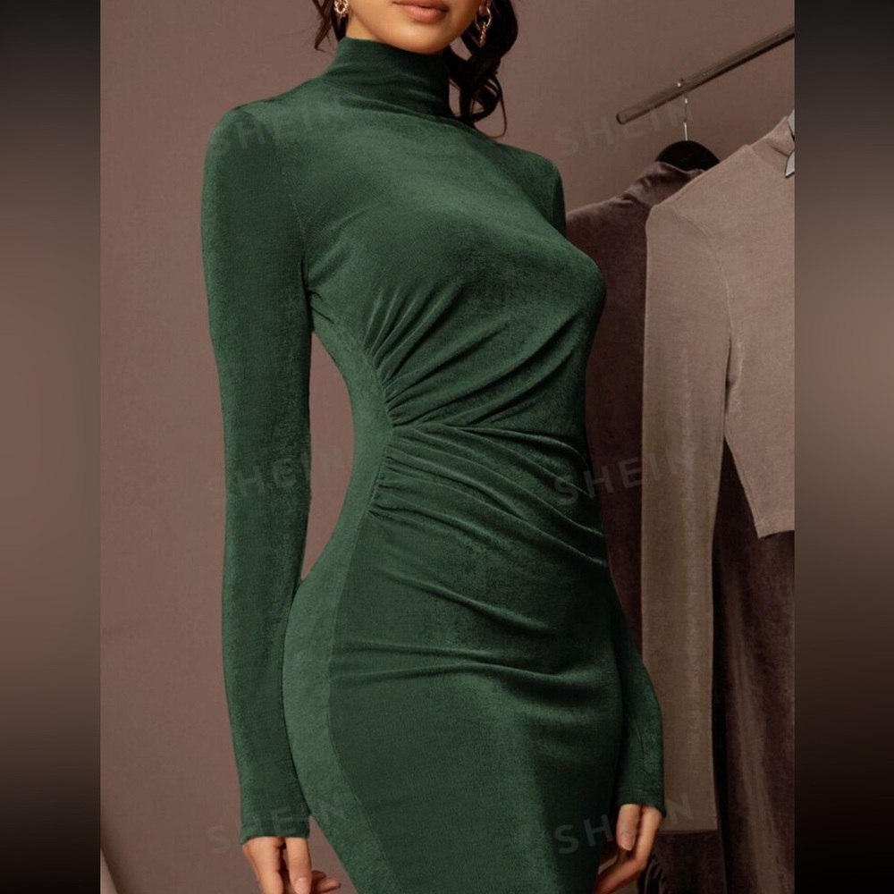 High Neck Ruched Bodycon Dress - Picture 2 of 5